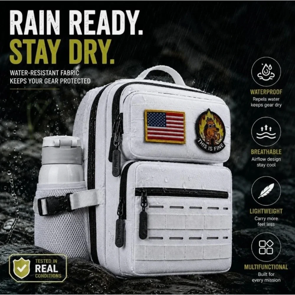 FlipFit Mini Backpack Unisex 9L White Tactical MOLLE Water Resistant